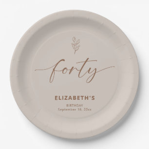 40th Birthday Elegant Minimal Boho Paper Plate
