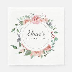40th Birthday Elegant Pink Rose Floral Napkin