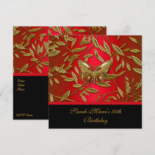 40th Birthday Elegant Rich Red Black Butterfly Invitation