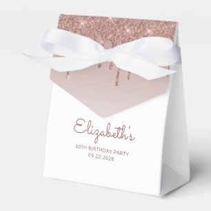 40th Birthday Elegant Rose Gold Glitter Drip Favour Box