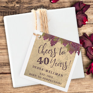 40th Birthday Elegant Rustic Wine Themed Thank You Favour Tags