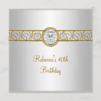 40th Birthday Elegant White Gold Diamond Jewel Invitation