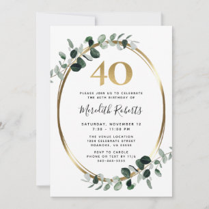 40th Birthday Eucalyptus Gold Metallic Party Invitation