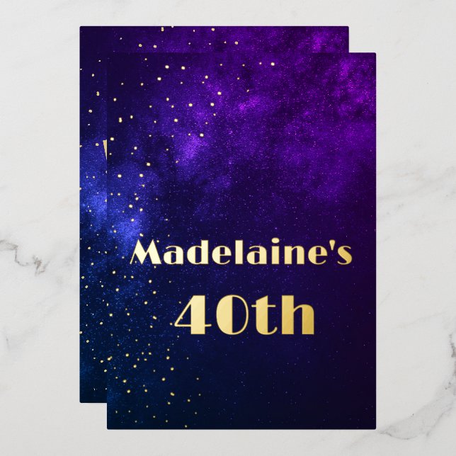 40th Birthday Evening Sky Astral Gold Stars Purple (Front/Back)