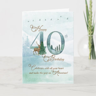 40th Birthday Evergreen Pines and Deer Nature Card