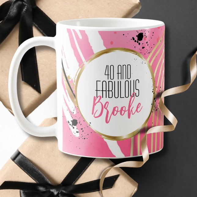 40th Birthday Fabulous For Her Pink Black Gold Coffee Mug (Creator Uploaded)