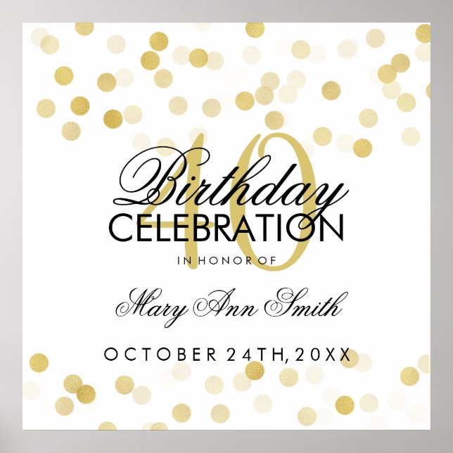 40th Birthday Faux Gold Foil Glitter Lights Poster (Front)