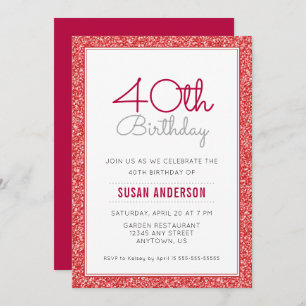 40th Birthday Faux Red Glitter Invitation
