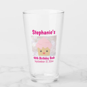 40th Birthday Favour Cute Pink Cupcake Beer Pint Glass