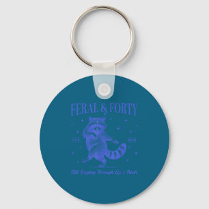 40th birthday feral and forty raccoon est. 1986 key ring