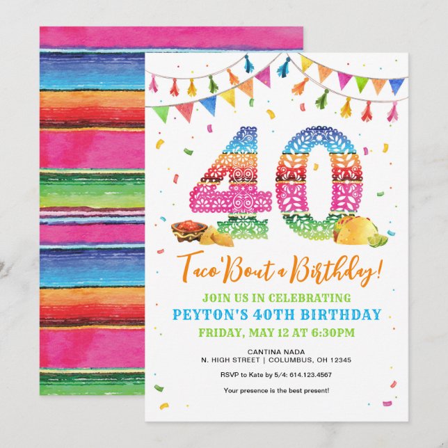 40th Birthday Fiesta Invitation  (Front/Back)