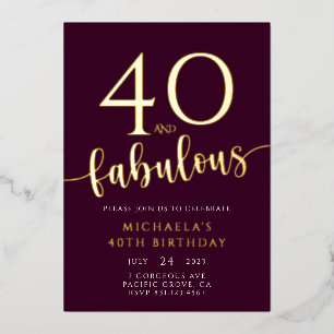 40th Birthday Fifty and Fabulous Birthday Foil Inv