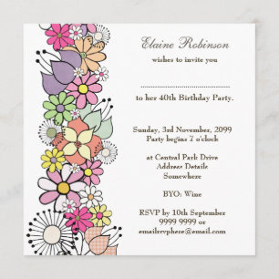 40th Birthday Floral Number 40 Custom Invitation