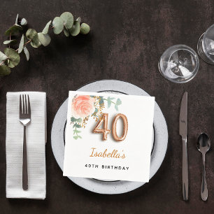 40th birthday floral rose gold eucalyptus monogram napkin