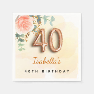 40th birthday floral rose gold eucalyptus monogram napkin
