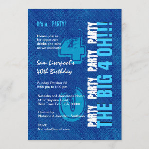 40th Birthday For Him Royal Blue and Aqua W1502 Invitation