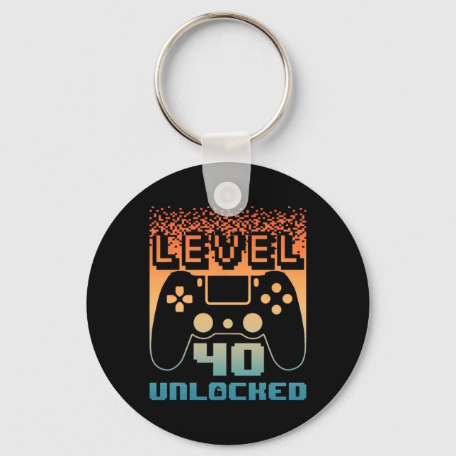 40th Birthday For Men Level 40 Unlocked Gamer 40 Y Key Ring (Front)