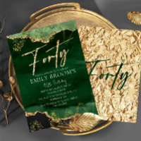 40th Birthday Forty Emerald Green and Gold Invitat