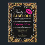 40th Birthday - Forty Fabulous Leopard Print Invitation<br><div class="desc">40th Birthday Invitation.
Elegant black white design with faux glitter gold. Features pink lips kiss,  leopard print,  confetti and script font. Perfect for an elegant birthday party. Forty Fabulous! Message me if you need further customization.</div>