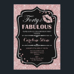 40th Birthday - Forty Fabulous Rose Gold Black Invitation<br><div class="desc">40th Birthday Invitation.
Elegant black white design with faux glitter rose gold. Features pink lips kiss,  confetti and script font. Perfect for an elegant birthday party. Thirty Fabulous! Message me if you need further customization.</div>