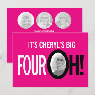 40th birthday FOUR OH! photo pink retro landscape Invitation