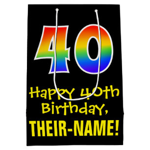 40th Birthday: Fun, Bold, Colourful, Rainbow "40" Medium Gift Bag