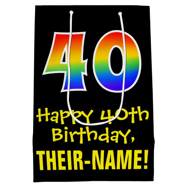 40th Birthday: Fun, Bold, Colourful, Rainbow "40" Medium Gift Bag (Back)