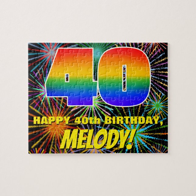 40th Birthday: Fun, Colorful Celebratory Fireworks Jigsaw Puzzle (Horizontal)