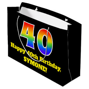 40th Birthday ~ Fun, Colourful, Vibrant, Rainbow 4 Large Gift Bag