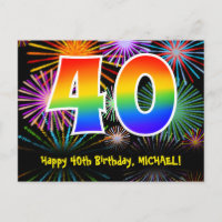 40th Birthday – Fun Fireworks Pattern + Rainbow 40