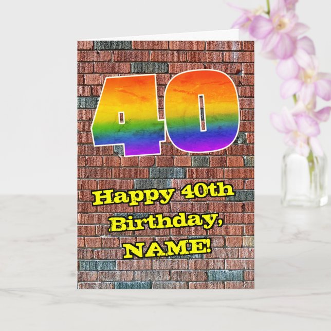 40th Birthday: Fun Graffiti-Inspired Rainbow 40 Card (Orchid)