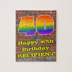 40th Birthday: Fun Graffiti-Inspired Rainbow 40 Jigsaw Puzzle