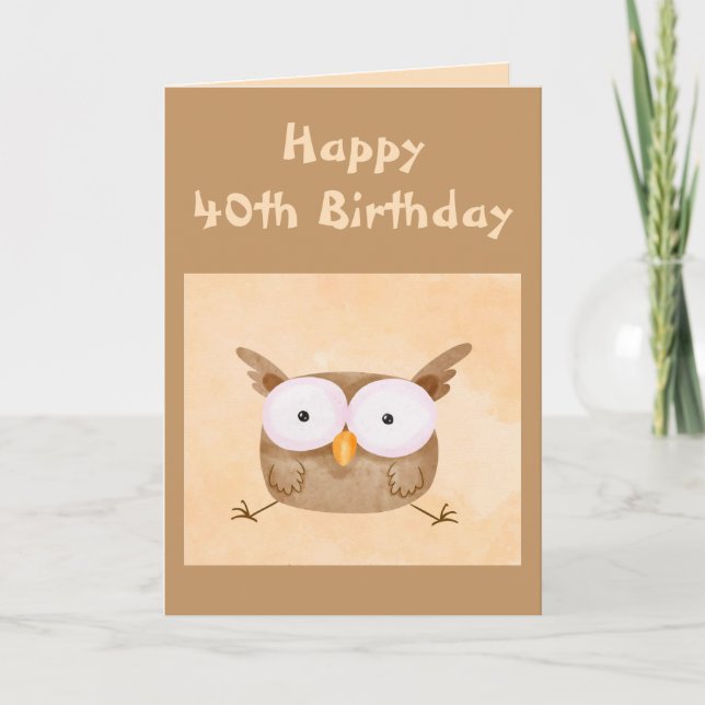 40th Birthday Fun Humour Shocked Owl Bird Card (Front)