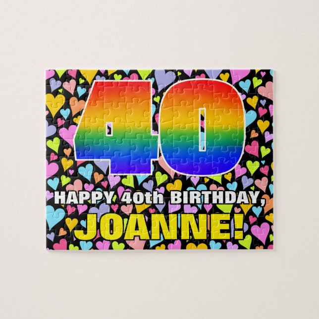 40th Birthday — Fun, Loving Heart Shapes + “40” Jigsaw Puzzle (Horizontal)