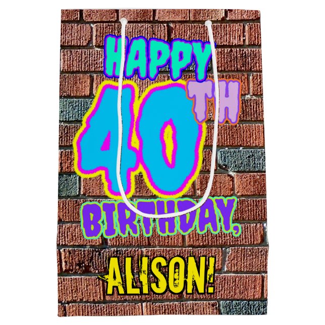 40th Birthday: Fun, Urban Graffiti Inspired Look Medium Gift Bag (Back)