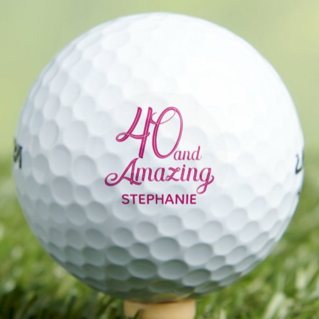 40th Birthday Gift for Friend Pink Script Stylish Golf Balls (Creator Uploaded)