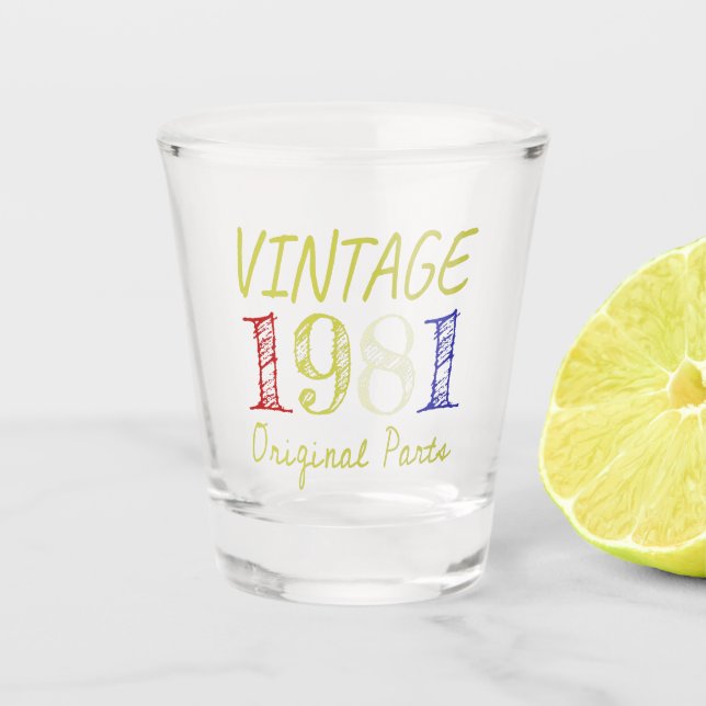 40th Birthday Gift Retro Vintage 1981 Shot Glass (Front)