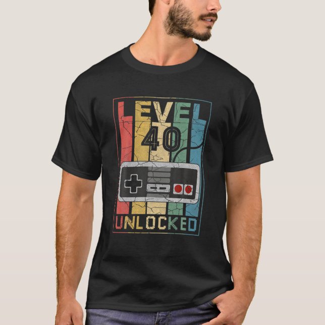 40Th Birthday Gifts Level 40 Unlocked Video Gamer T-Shirt (Front)