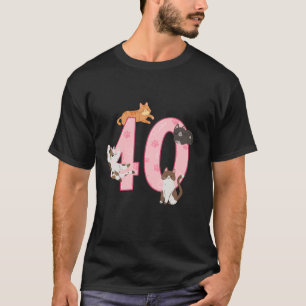 40th Birthday Girl Cat Theme 40 Year Old B Day Par T-Shirt