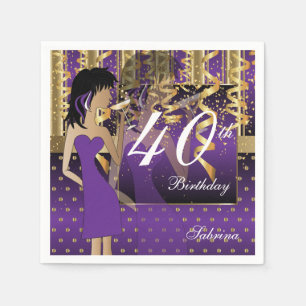 40th Birthday Girl Cocktail Party Fun Purple Napkin