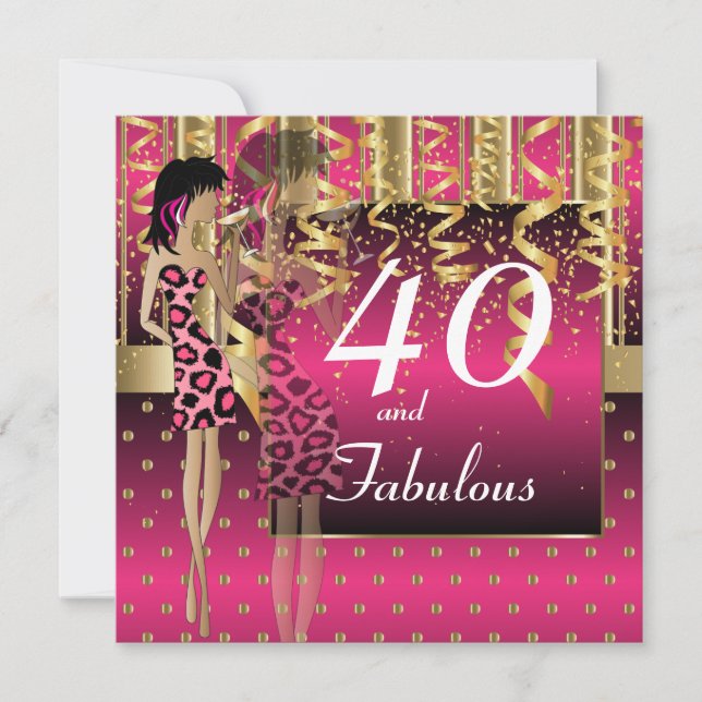 40th Birthday Girl Cocktail Party | Hot Pink Invitation (Front)