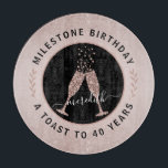 40th Birthday Glitter Champagne Toast Blush Pink Cutting Board<br><div class="desc">On a delicate blush pink background, our feminine 40th Birthday keepsake cutting board features blush glitter ombre overlays on top and bottom for added birthday bling. Inside a black and rose gold circle logo, bubbling champagne glasses touch in a toast to the birthday honoree. Text circled around the logo reads...</div>