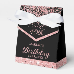 40th Birthday Glitter Chic Rose Gold Black Party Favour Box