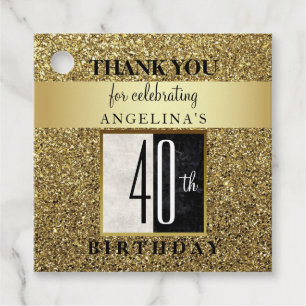 40th Birthday Glitter Gold Thank You Favour Tags