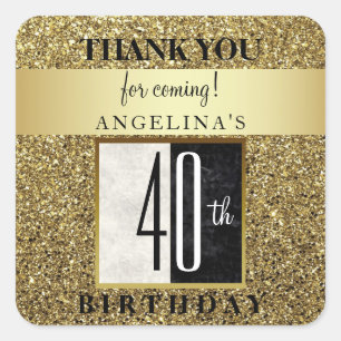 40th Birthday Glitter Gold Thank You Square Sticker