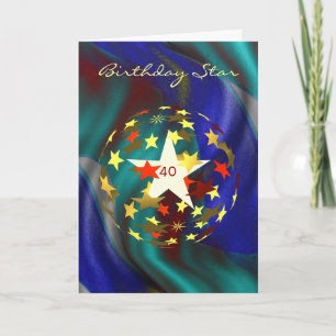 40th Birthday Globe of Gold and Red Stars Holiday Card