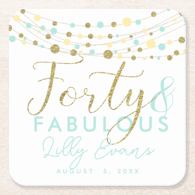 40th birthday gold and teal coasters customised (Front)