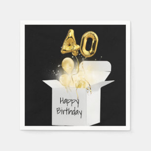 40th Birthday Gold Balloons In White Box Napkin