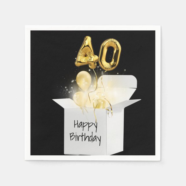 40th Birthday Gold Balloons In White Box      Napkin (Front)