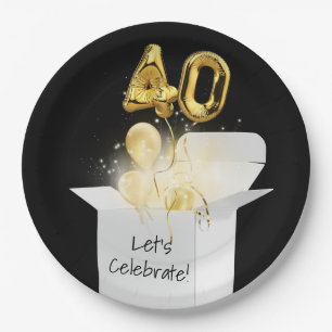 40th Birthday Gold Balloons In White Box     Paper Plate